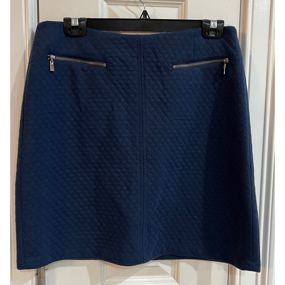 Laundry by Shelli Segal Navy Blue Quilted Mini Skirt Zipper Pockets Size 8